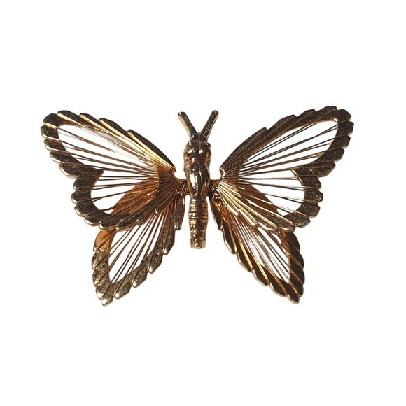 Monet Gold Tone Filigree Butterfly Brooch Pin Nature Fashion Vintage Jewelry - Picture 4 of 4
